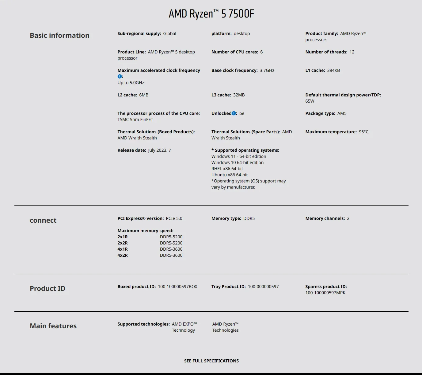 AMD Ryzen 5 7500F 3.7GHz 6-Cor - Pc Gaming Ryzen 5 ulasan dan harga
